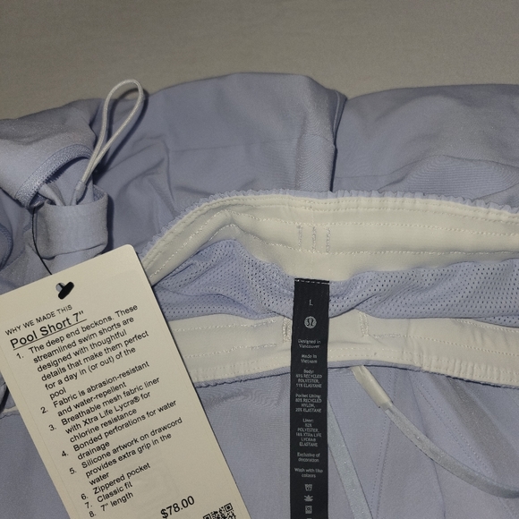 Lululemon Pool Short 7" -Pastel Blue size L new - Picture 3 of 5